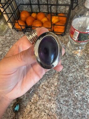 Sterling Silver Large Oval Purple Stone Statement Ring